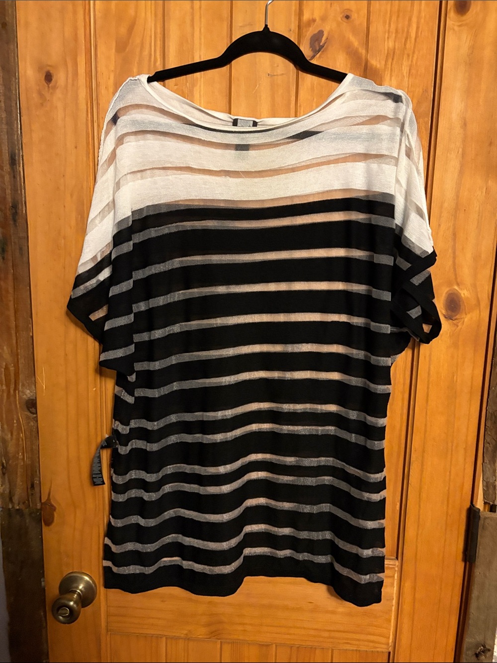 Women’s Short-Sleeve Sheer Striped Tee in Black & White